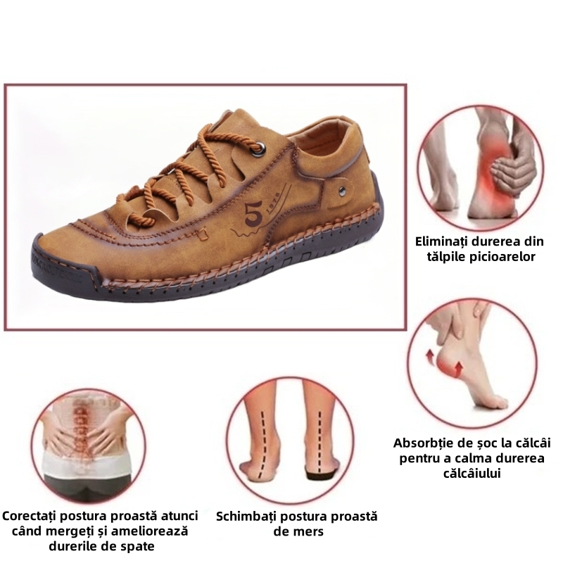 【🔥50% reducere astăzi - nu o ratați】 Pantofi ortopedici cu design ergonomic - piele de înaltă calitate + cusut manual 👞