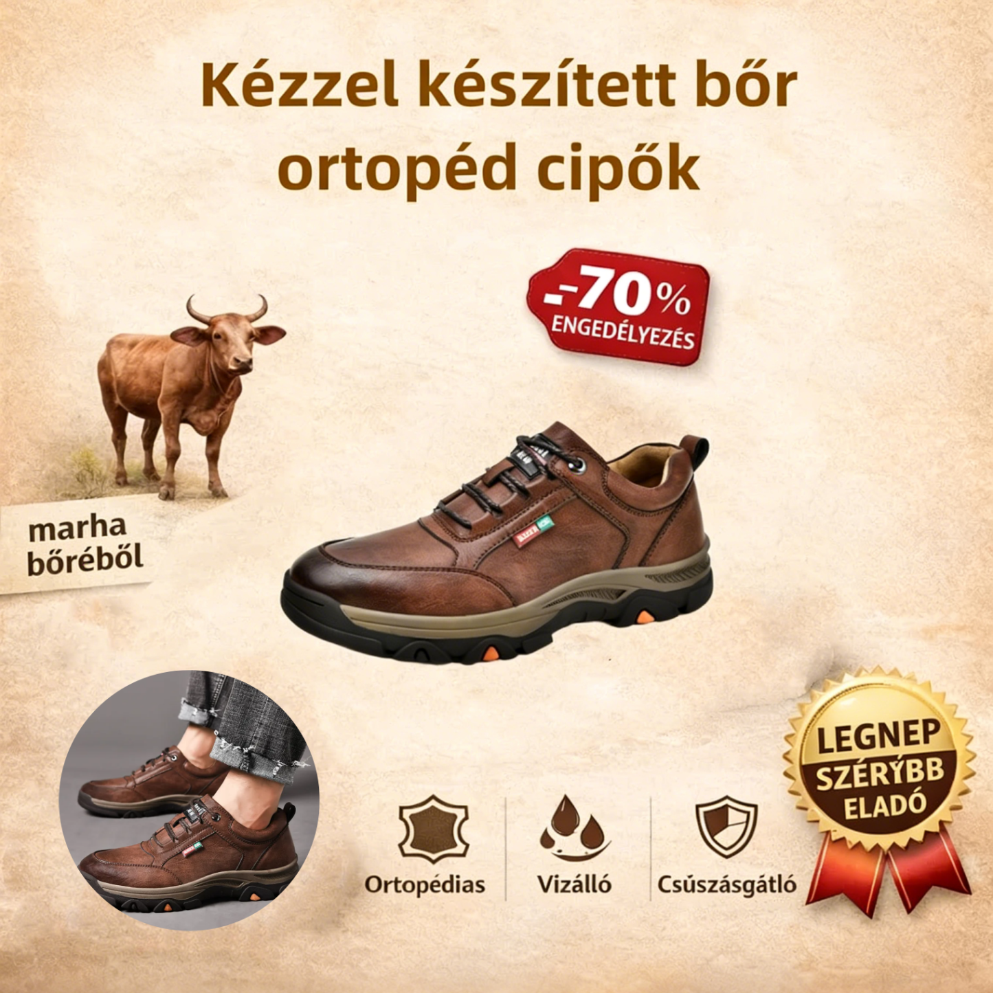 [🎁50% kedvezmény ma - ne hagyd ki] Ergonomikus kialakítású ortopéd cipő - Ausztrál kiváló minőségű bőr + láb ortopéd funkció 👞