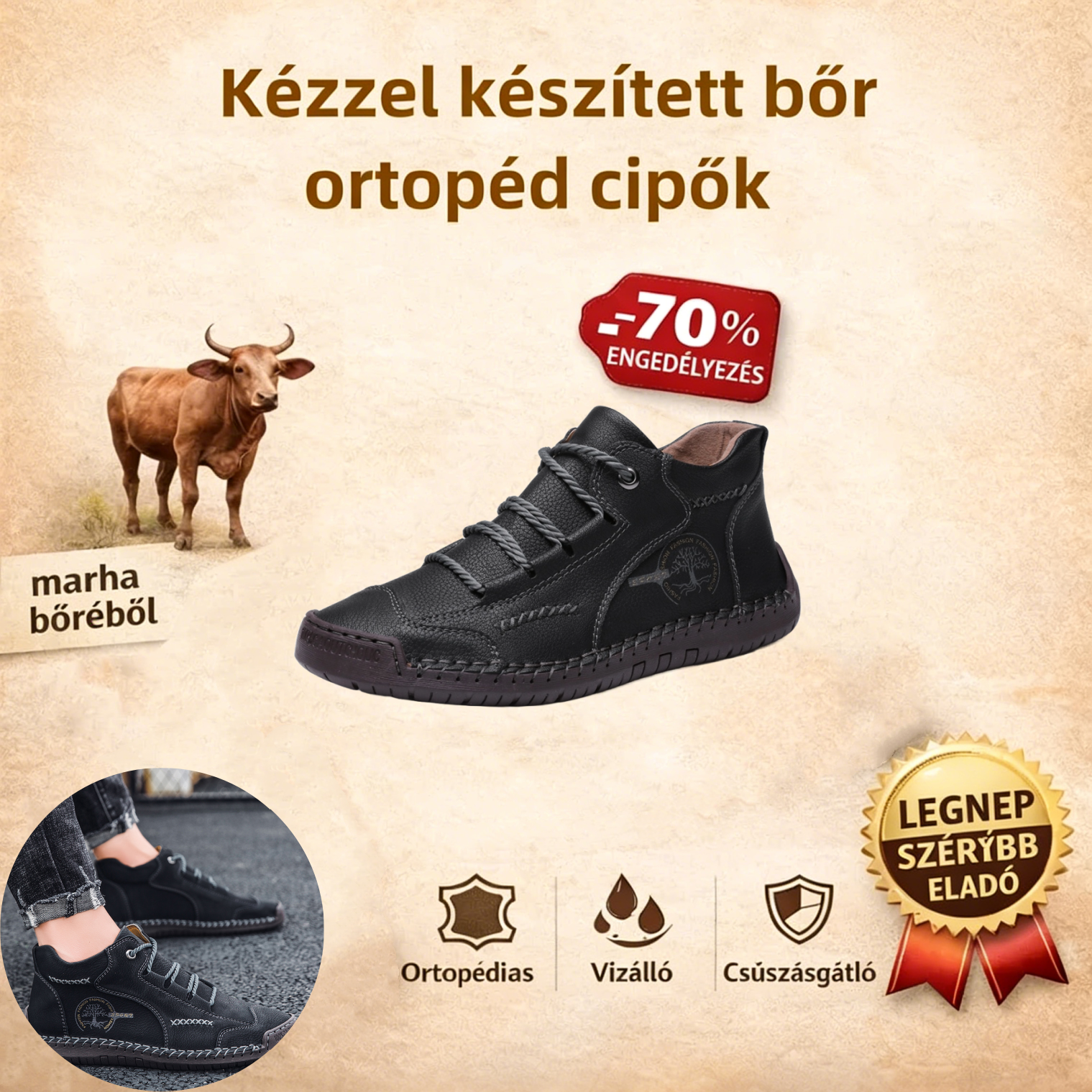 [🎁50% kedvezmény ma - ne hagyd ki] Ergonomikus kialakítású ortopéd cipő - kiváló minőségű bőr + kézzel varrott👞