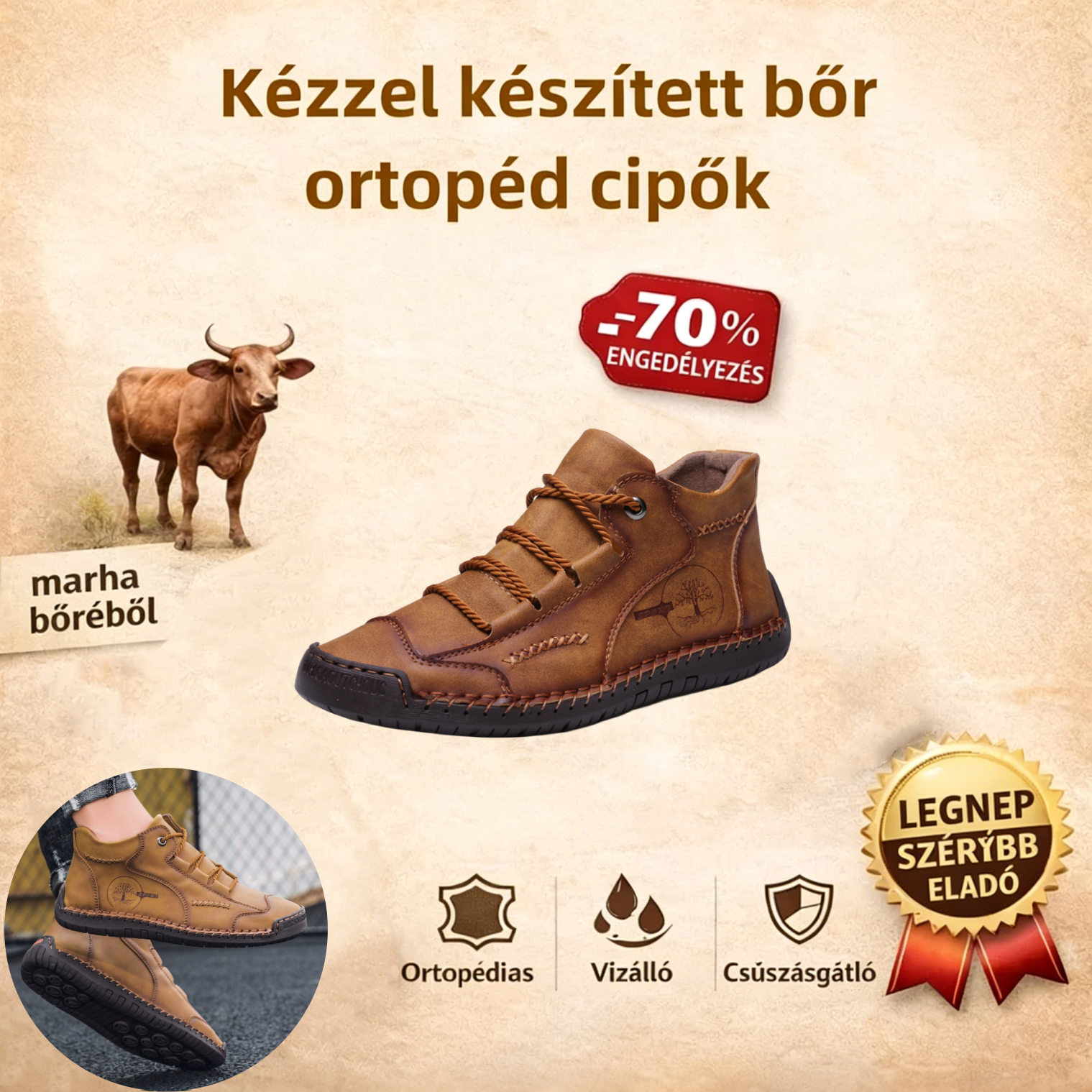 [🎁50% kedvezmény ma - ne hagyd ki] Ergonomikus kialakítású ortopéd cipő - kiváló minőségű bőr + kézzel varrott👞