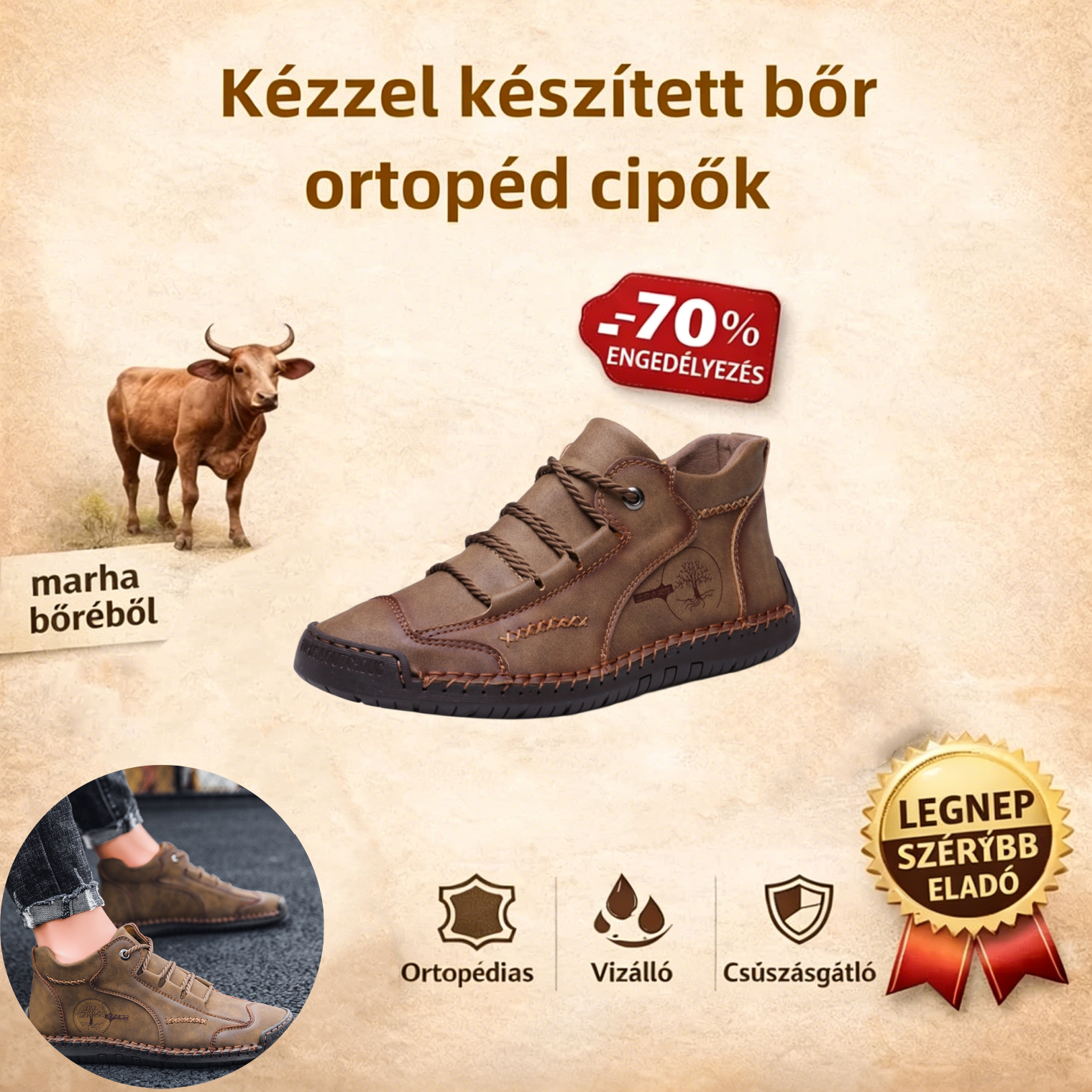 [🎁50% kedvezmény ma - ne hagyd ki] Ergonomikus kialakítású ortopéd cipő - kiváló minőségű bőr + kézzel varrott👞