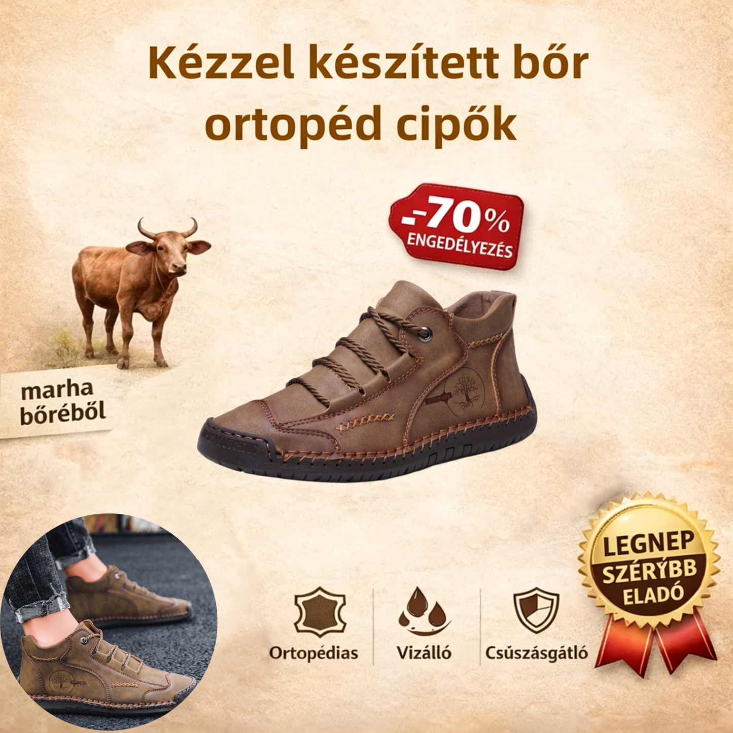 [🎁50% kedvezmény ma - ne hagyd ki] Ergonomikus kialakítású ortopéd cipő - kiváló minőségű bőr + kézzel varrott👞