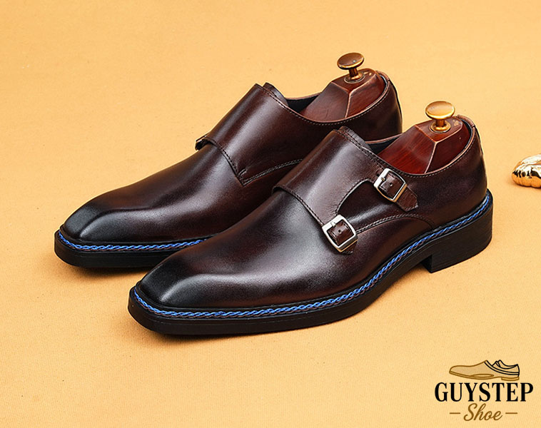 Men's Genuine Leather Buckle Monk Shoes