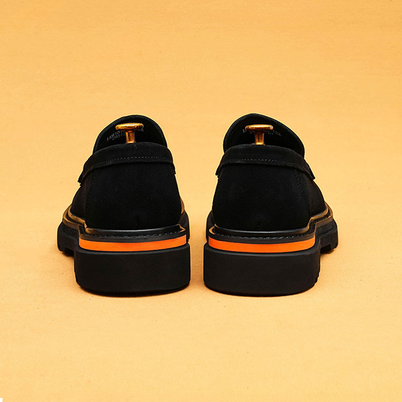 Men's Full-Grain Leather Suede Non-Slip Platform Casual Loafer Shoes