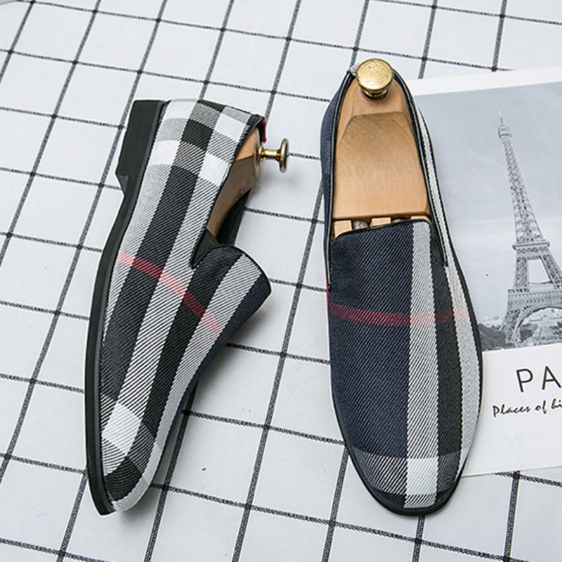 GUYSTEP™Men's stylish blue khaki plaid design large size casual shoes