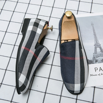 GUYSTEP™Men's stylish blue khaki plaid design large size casual shoes