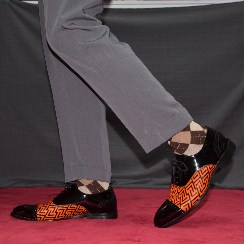 GUYSTEP™-Men's Black Patent Leather Dress Shoes with Geometric Pattern 