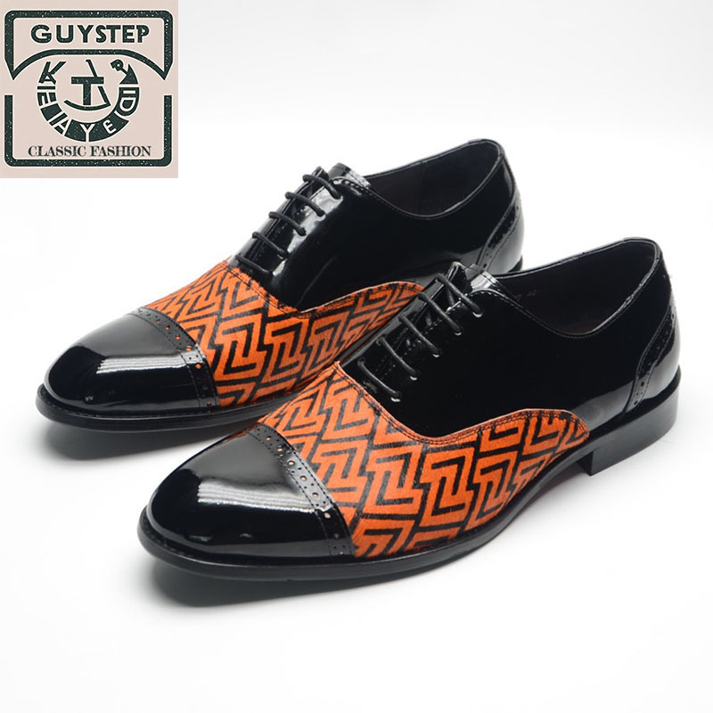 GUYSTEP™-Men's Black Patent Leather Dress Shoes with Geometric Pattern 