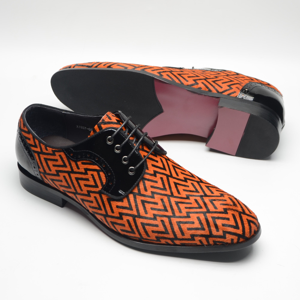 GUYSTEP™-Men's Black Patent Leather Dress Shoes with Geometric Pattern 