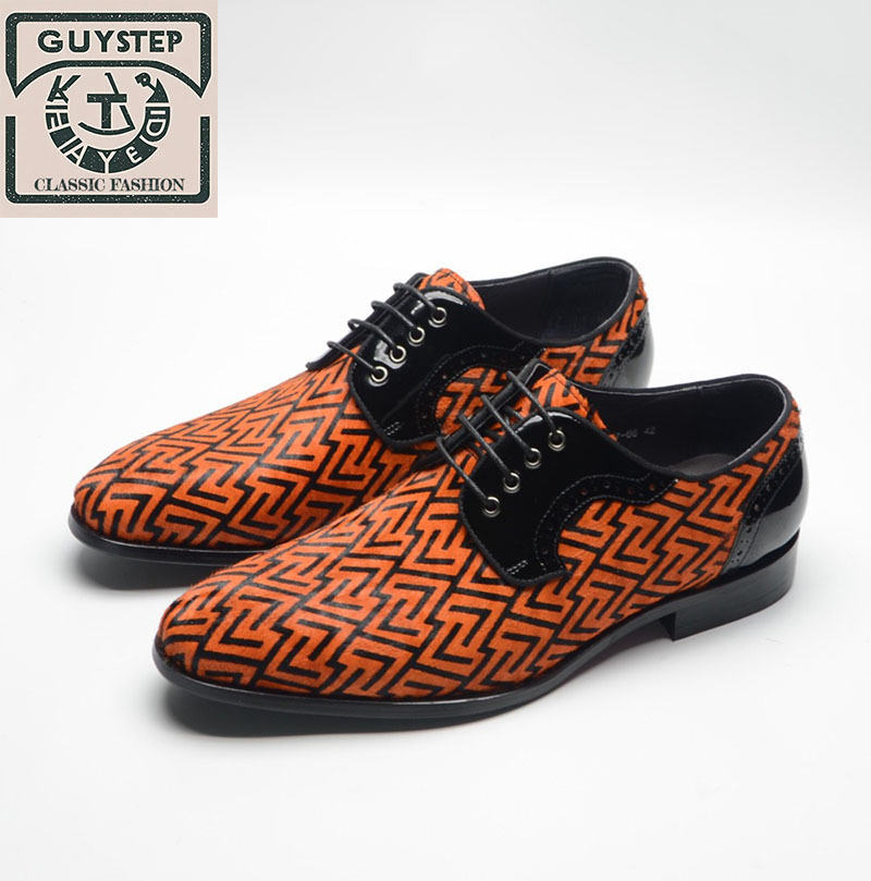 GUYSTEP™-Men's Black Patent Leather Dress Shoes with Geometric Pattern 