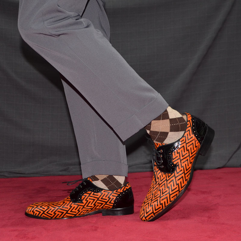 GUYSTEP™-Men's Black Patent Leather Dress Shoes with Geometric Pattern 