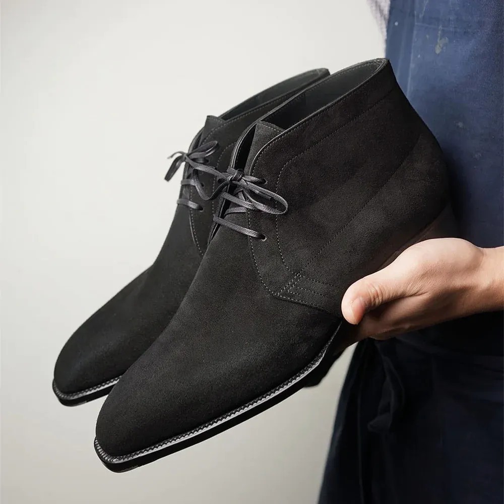 Large size casual mid-cut lace-up boots-