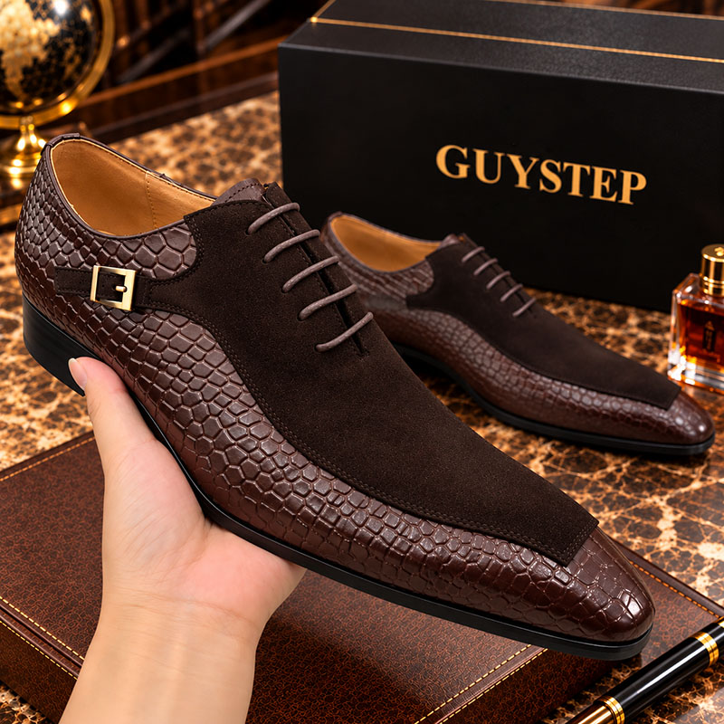 Timeless Luxury: Men's Croc-Embossed Suede Leather Monk Strap Shoes
