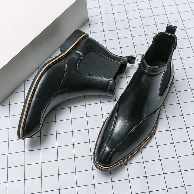 Chelsea Boots for Men Ankle Boots Business Square Toe Slip-On Handmade Mens Boots Free Shipping Size 38-45