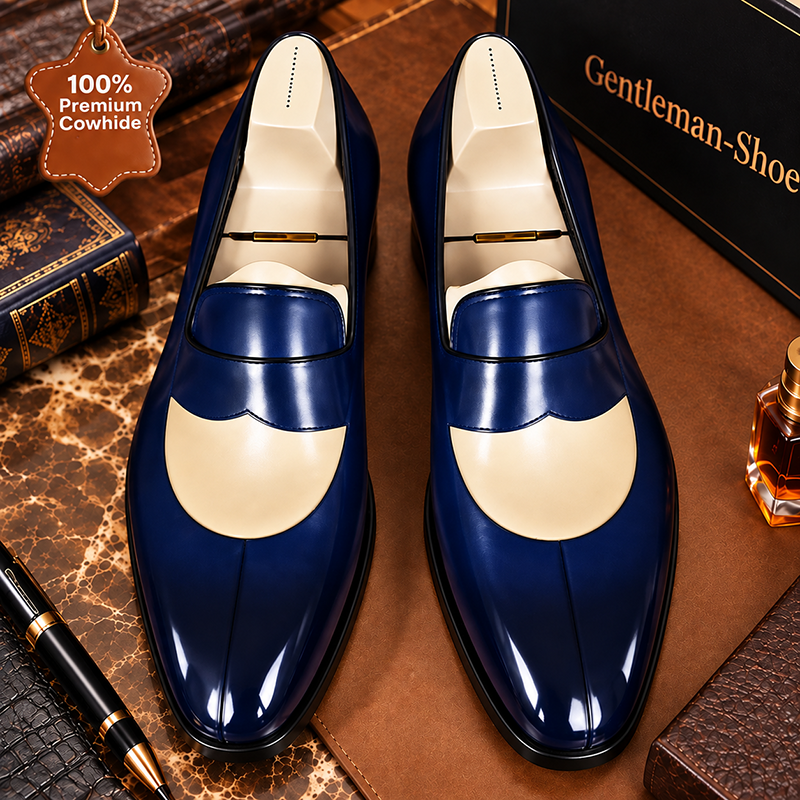 Stylish Navy - Blue Leather Loafers: Elegant and Sophisticated Footwear