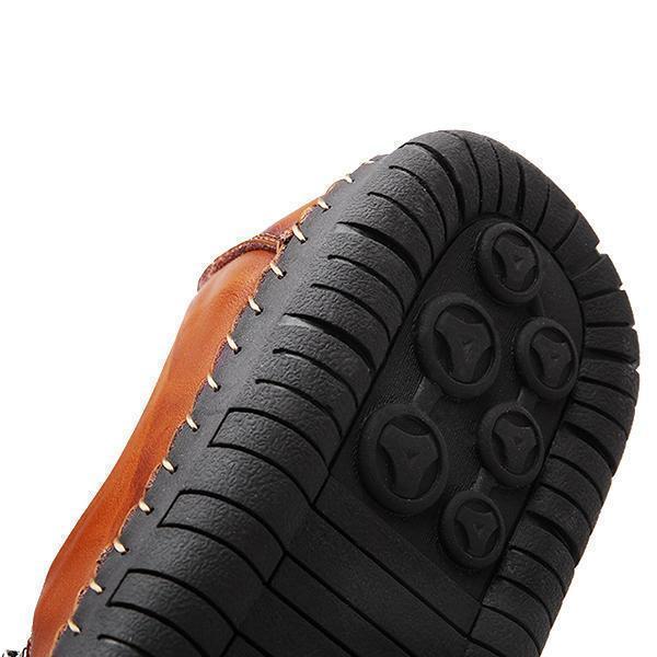 Men Comfy Hand Stitching Leather Side Zipper Slip On Casual shoes