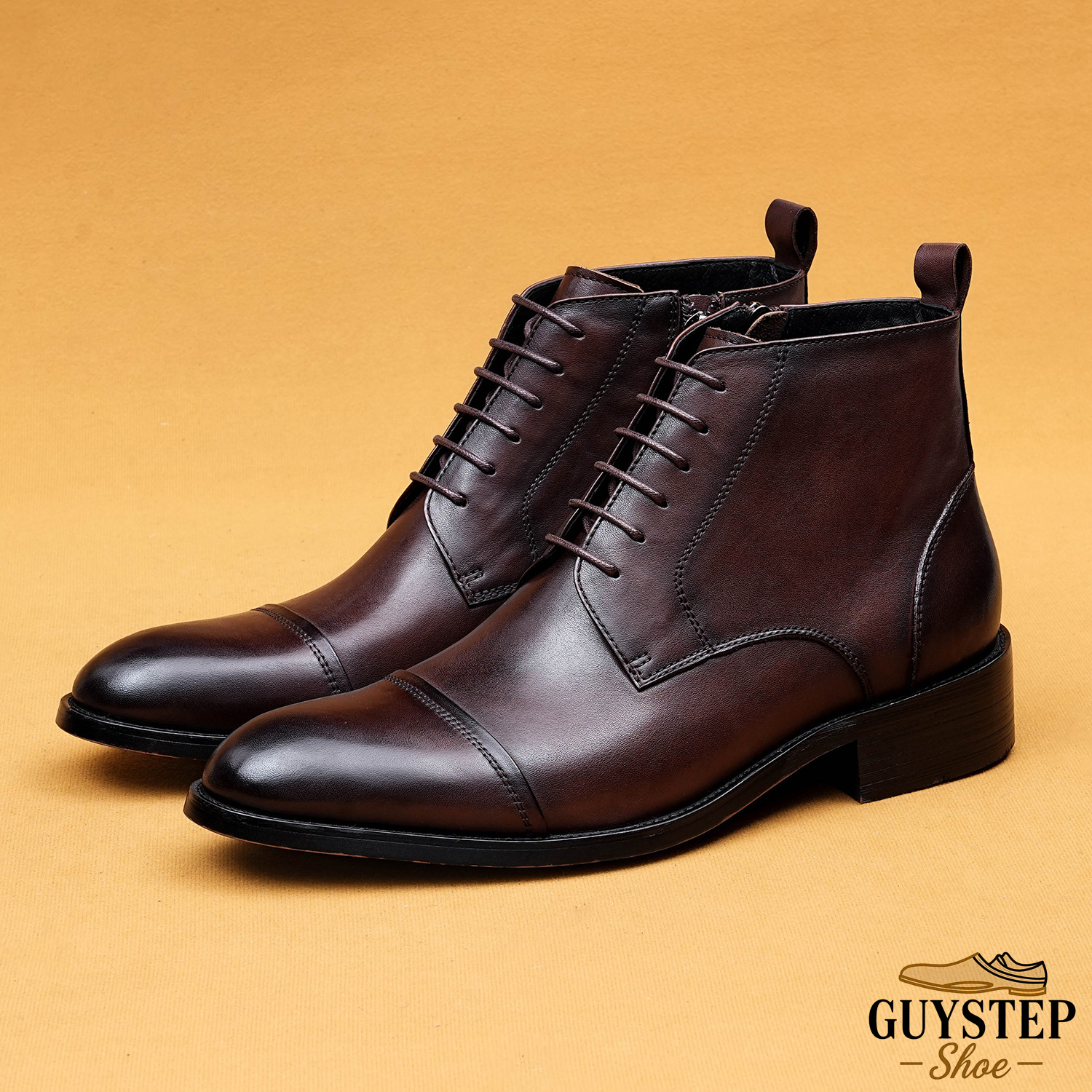 GUYSTEP™ Men's Full-Grain Leather Zipper Slip-On Martens Ankle Boots