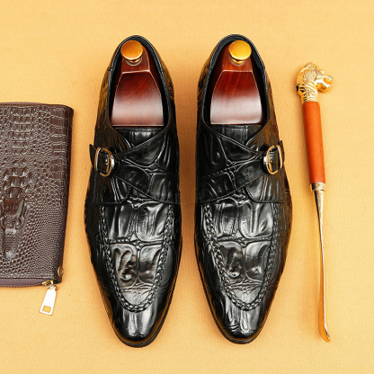 Men's Genuine Leather Formal Buckle Slip-On Business Monk Shoes