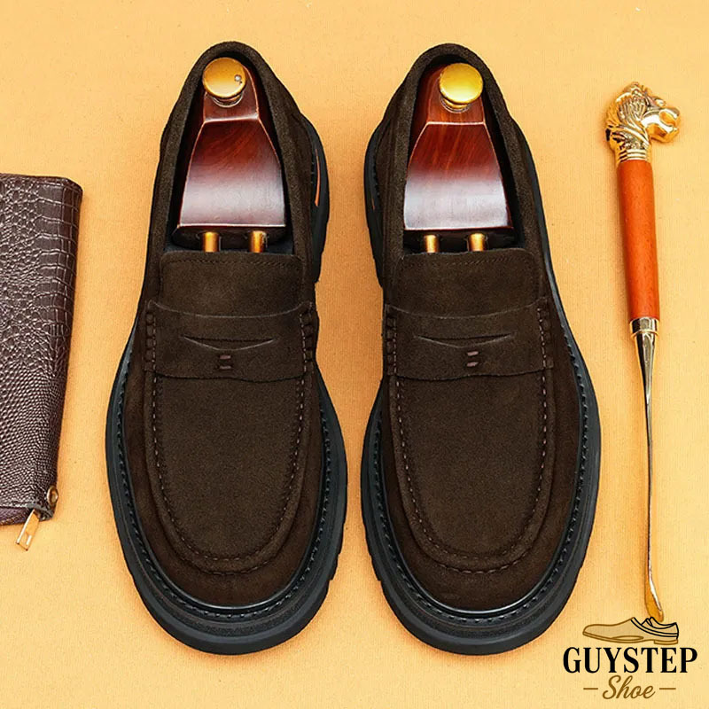 Vintage-Chic GUYSTEP™ Men's Platform Loafers: Full-Grain Leather Suede | Non-Slip, Comfortable | Retro Street Style & Casual Gatherings