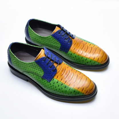 Men's Top-Grain Leather Colorful Snake-Patterned Leather Shoes