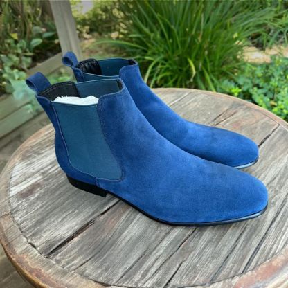 Men's blue leather Chelsea boots