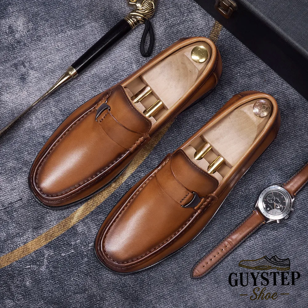 GUYSTEP™Men's Full-Grain Leather Metal Buckle Casual Loafers