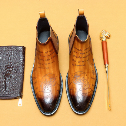 Men's Genuine Leather Brogue-detailed Fleece-lined Chelsea Boots