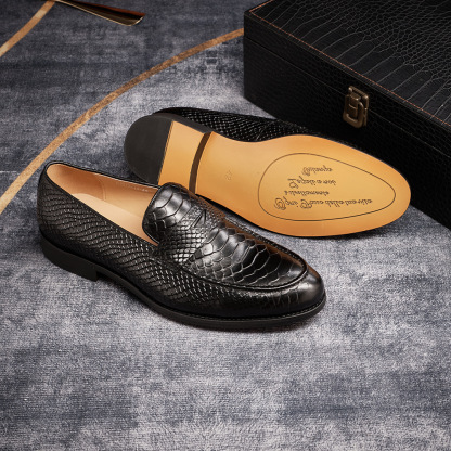 Men's Genuine Leather Handcrafted Snakeskin-Patterned Loafers