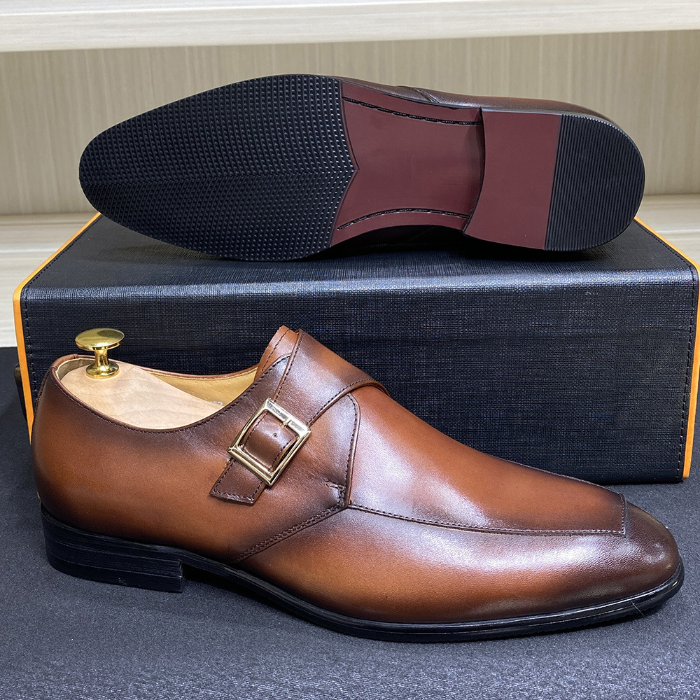 Men's Handcrafted Genuine Leather Formal Buckle Monk Shoes