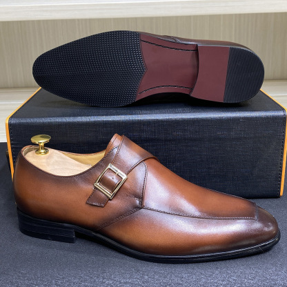 Men's Handcrafted Genuine Leather Formal Buckle Monk Shoes