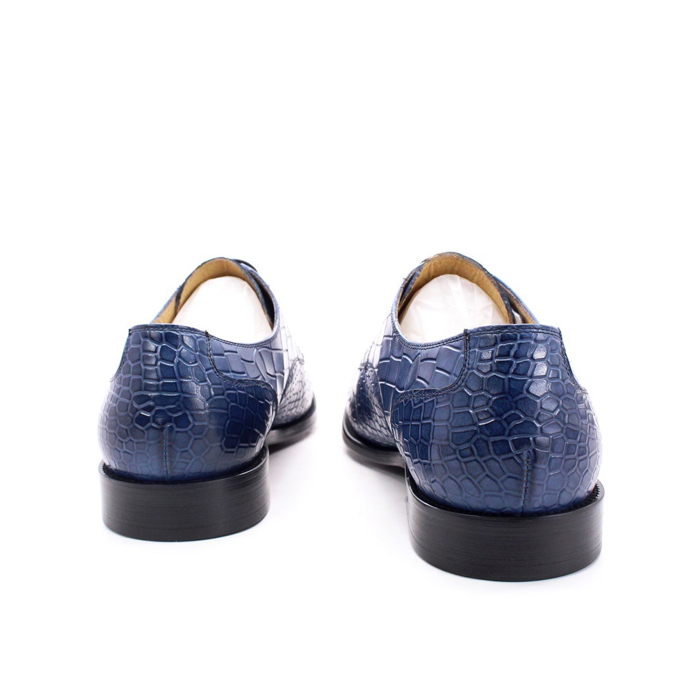 Men's Cowhide Crocodile-Embossed Derby Shoes - Yellow & Blue