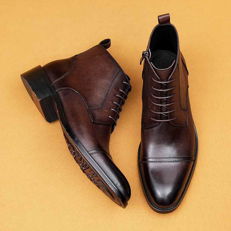 Men's Full-Grain Leather Zipper Slip-On Martens Ankle Boots