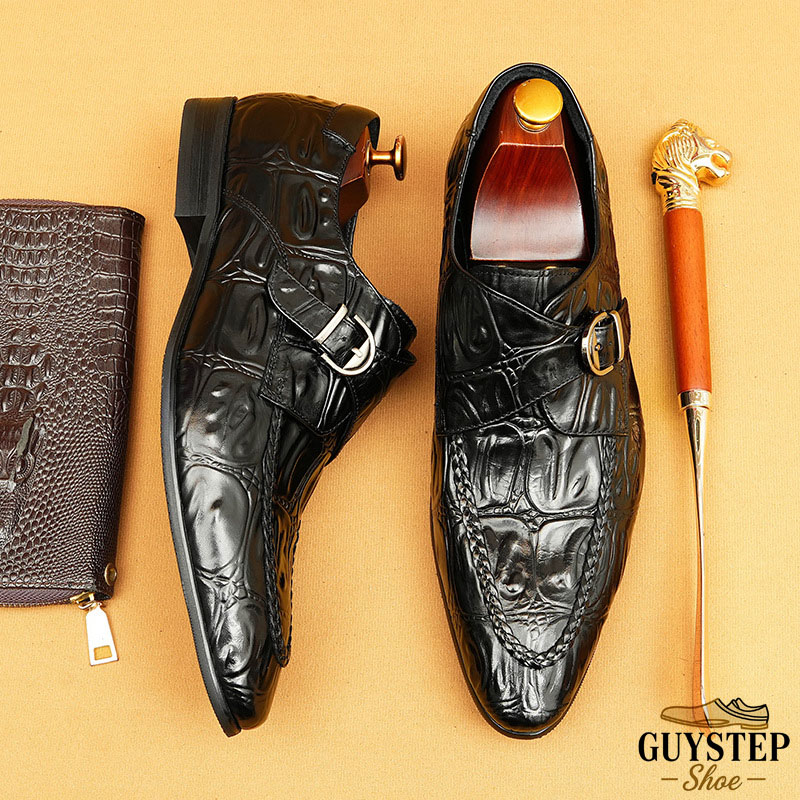 GUYSTEP™ Men's Genuine Leather Formal Buckle Slip-On Business Monk Shoes