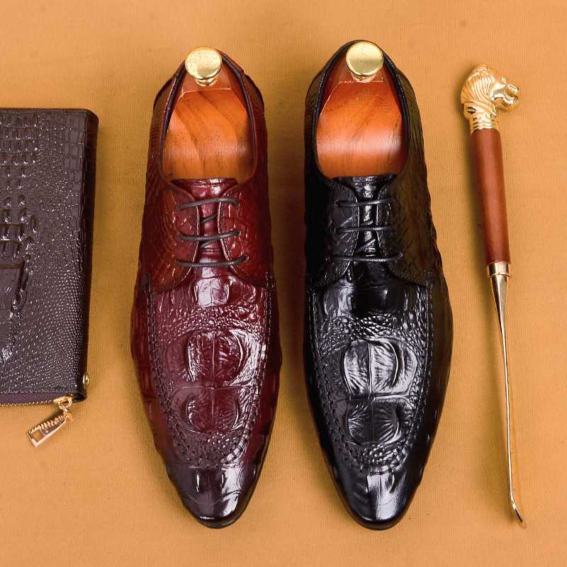 Men's leather business casual crocodile pattern trendy pointed toe formal shoes