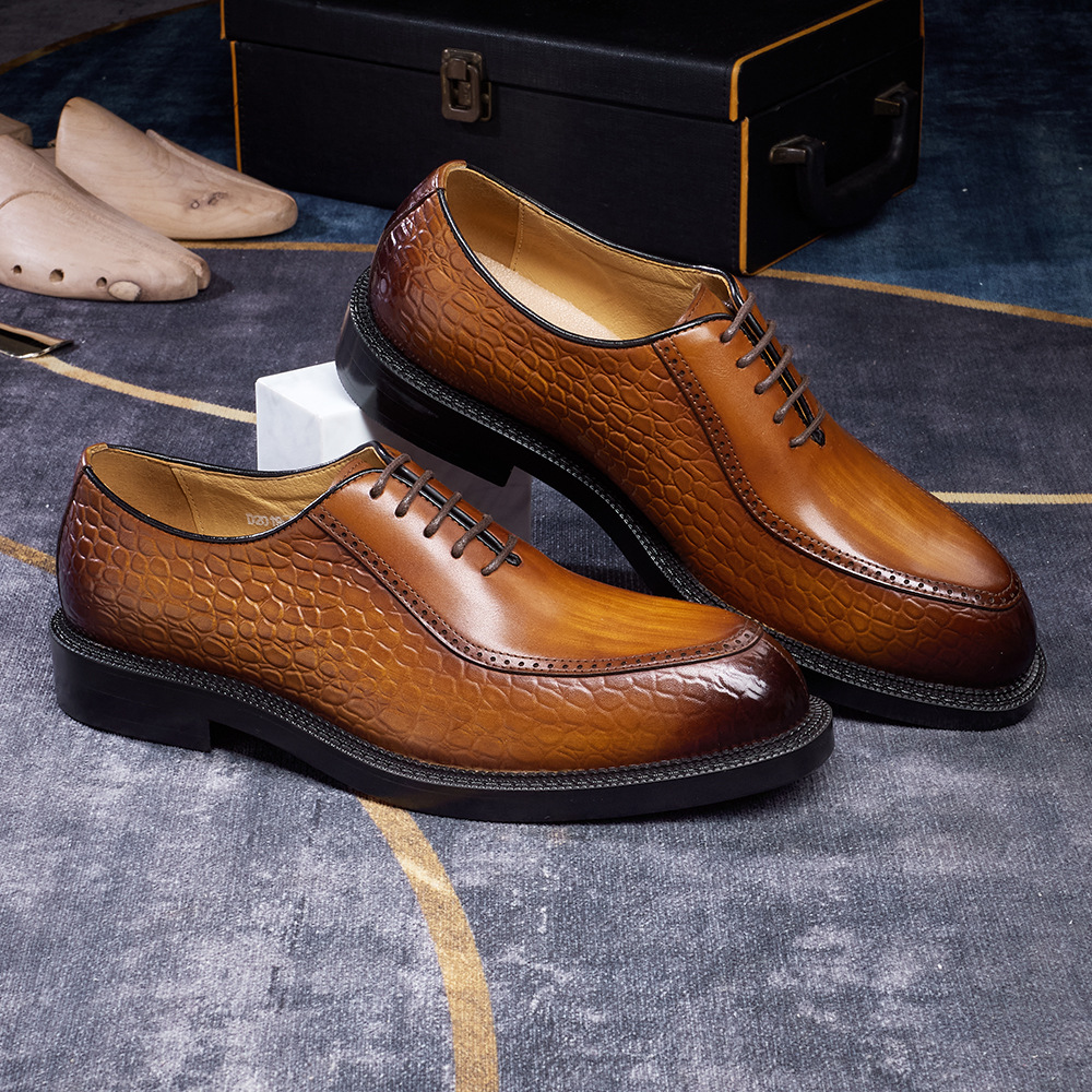 Men's handmade genuine leather pointed-toe derby shoes