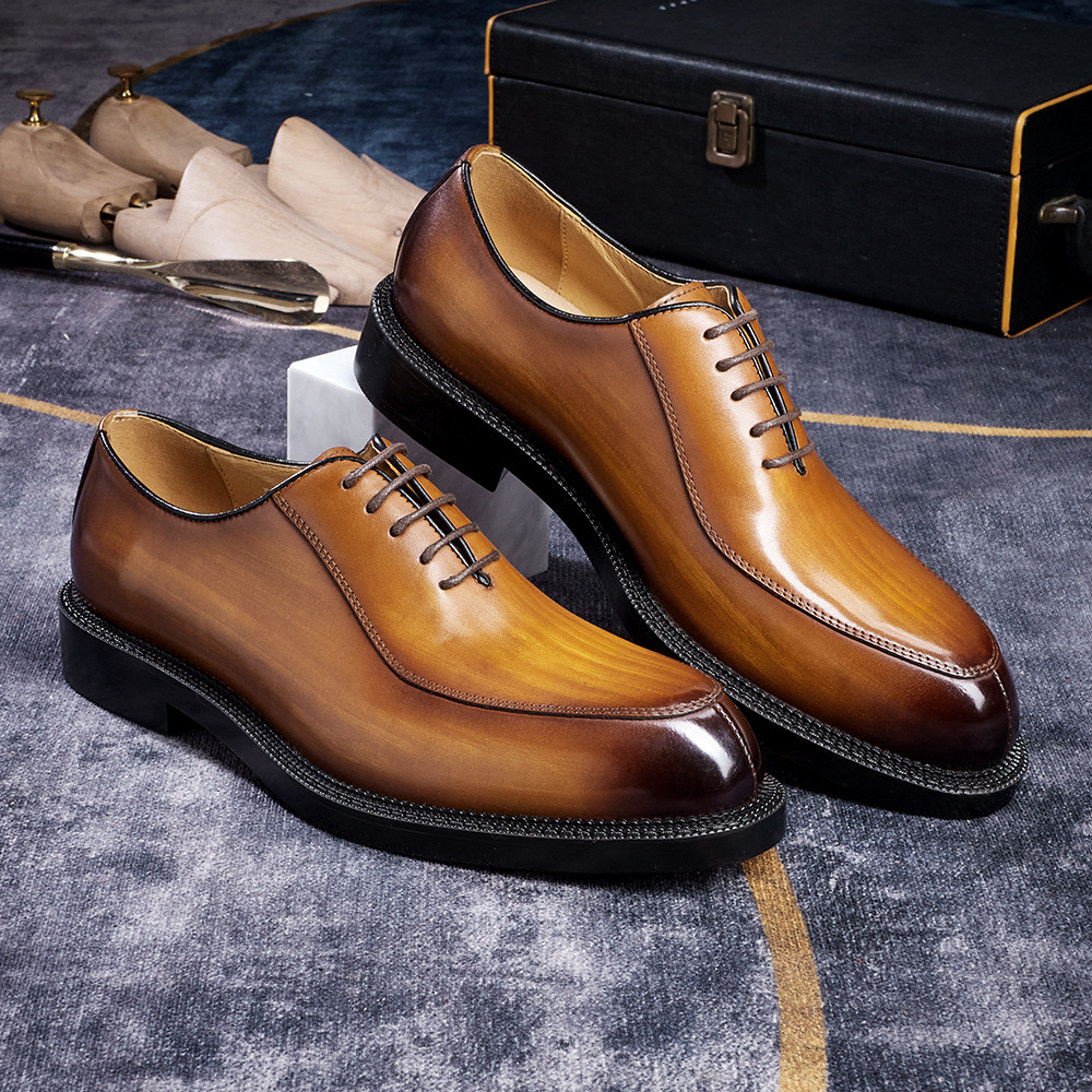Men's Handmade Full-Grain Leather Oxford Shoes Vintage Burnished Formal Dress Shoes