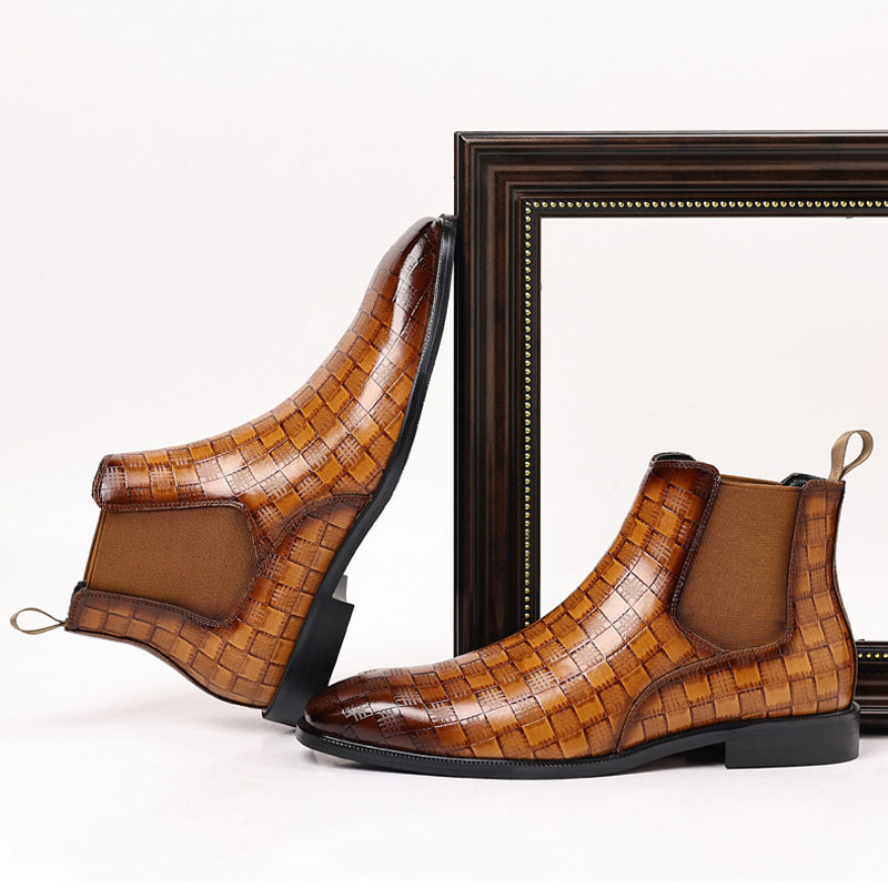 Men's Glossy Checkered Chelsea Boots