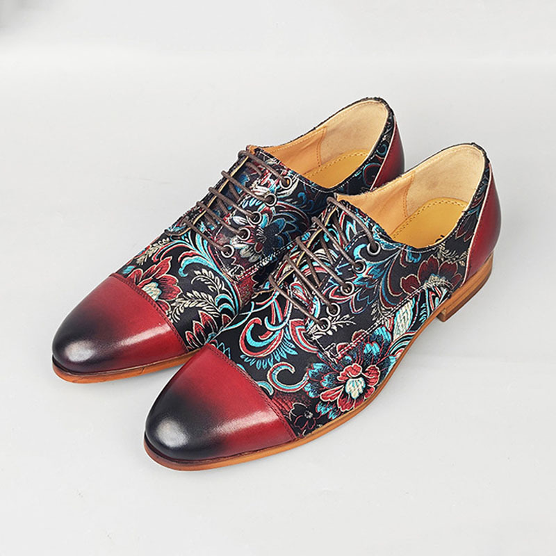 Men's Embroidered Casual Lace-Up Genuine Leather Shoes