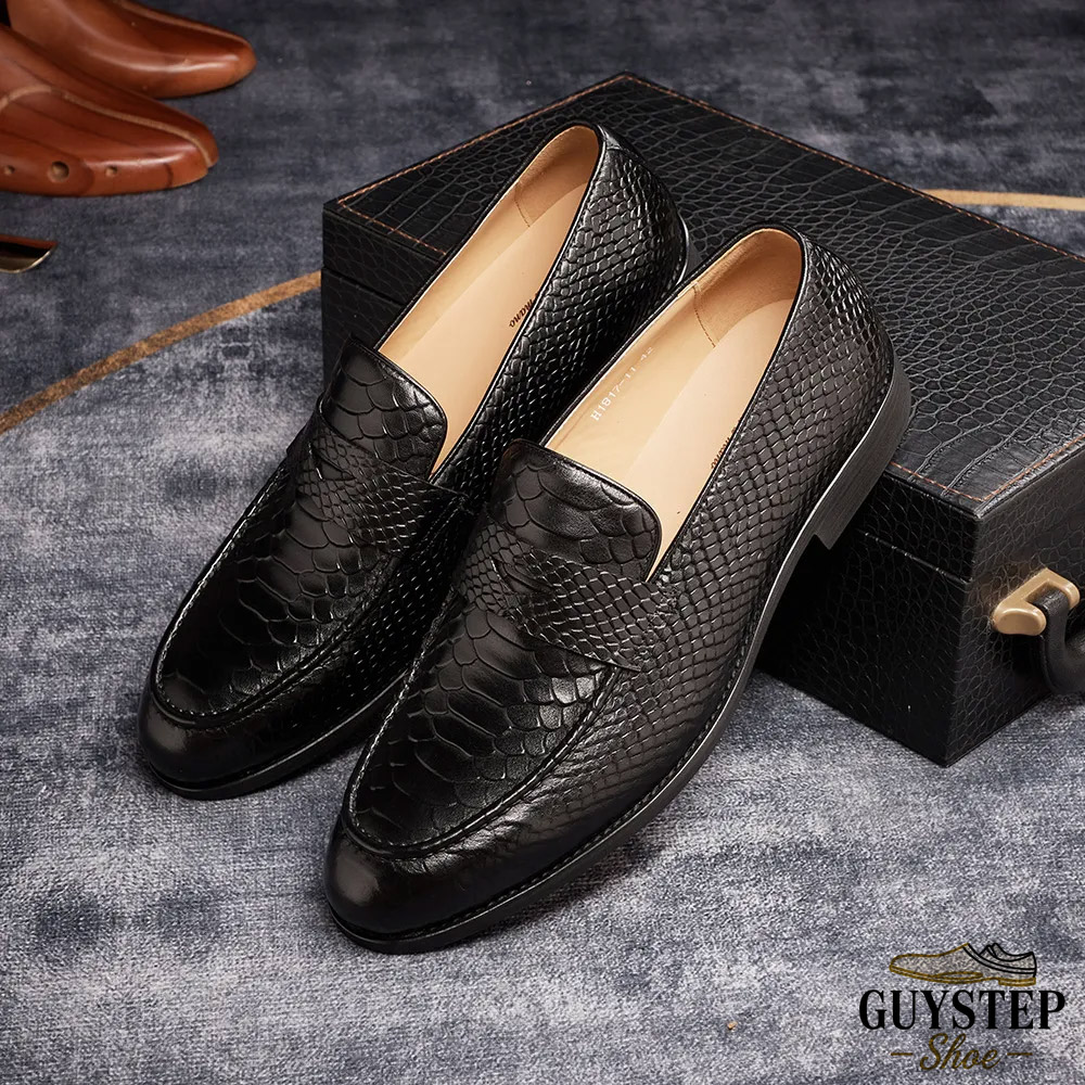 GUYSTEP™ Men's Genuine Leather Handcrafted Snakeskin-Patterned Loafers