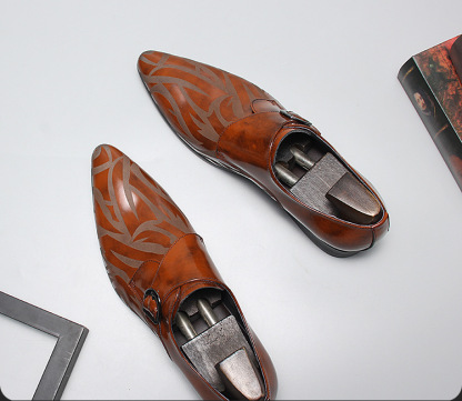 Men's Full-Grain Leather Pattern-Printed Monk Shoes