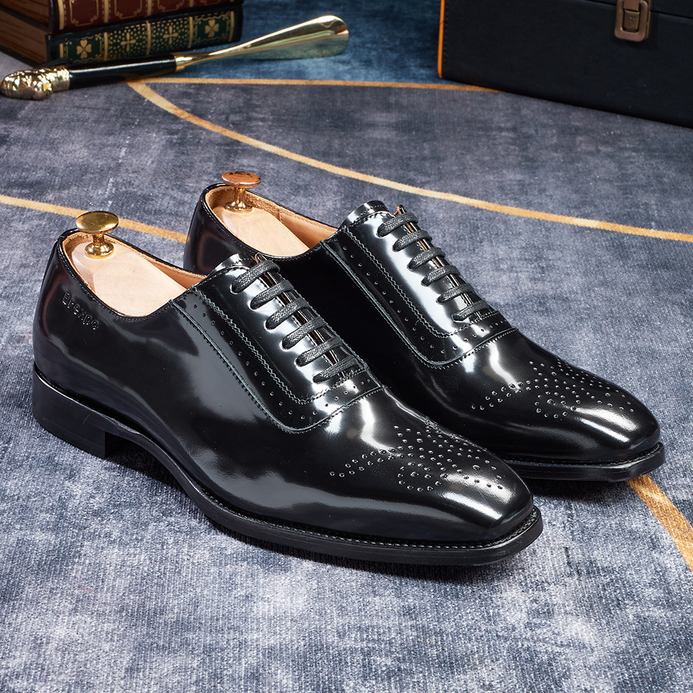 [Copy]Men's glossy embossed genuine leather lace-up Oxford shoes