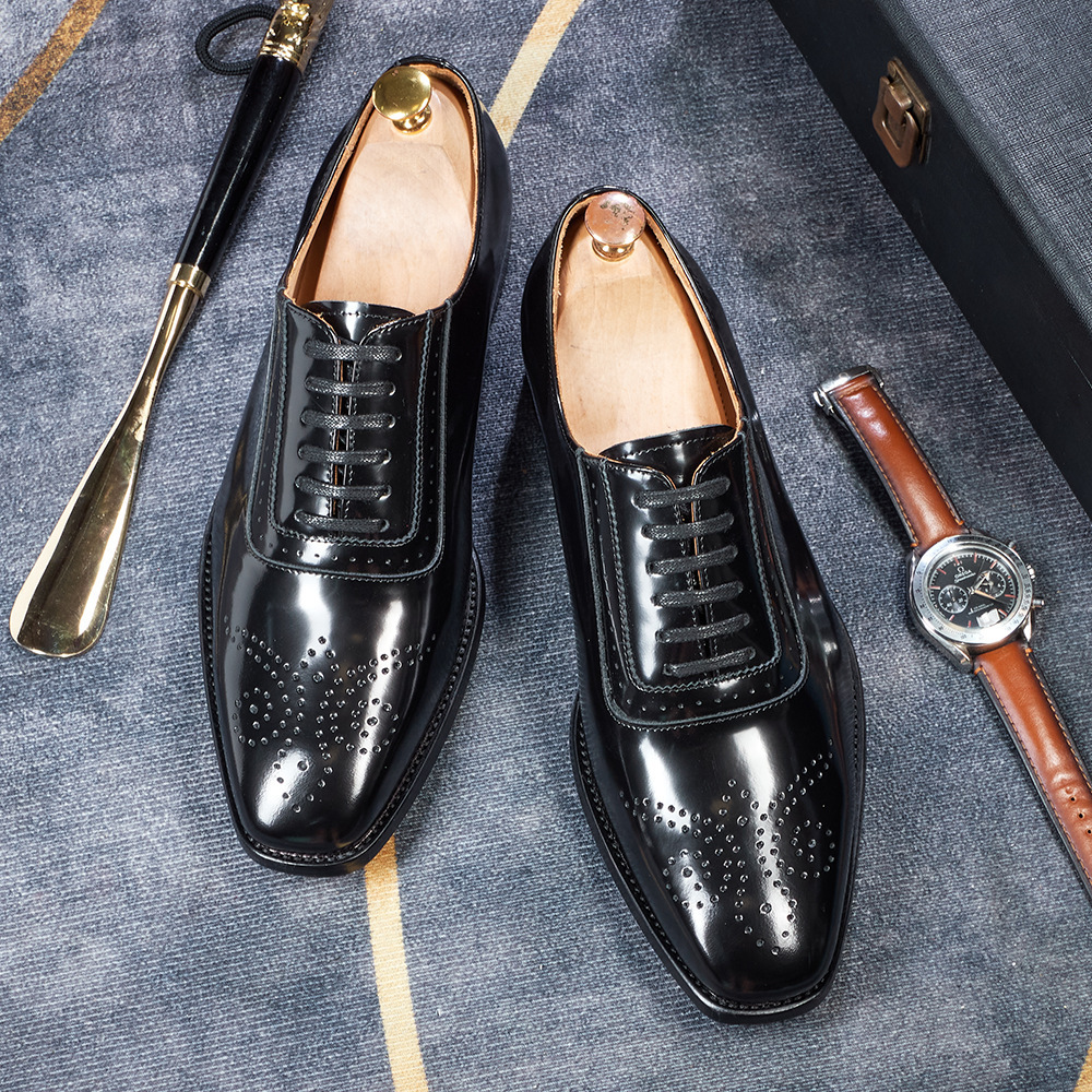 [Copy]Men's glossy embossed genuine leather lace-up Oxford shoes