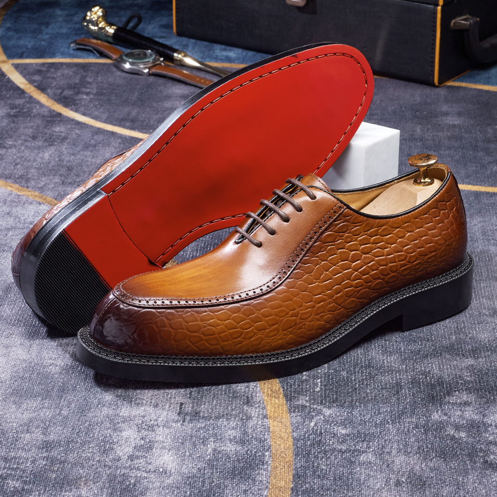 Men's handmade genuine leather pointed-toe derby shoes