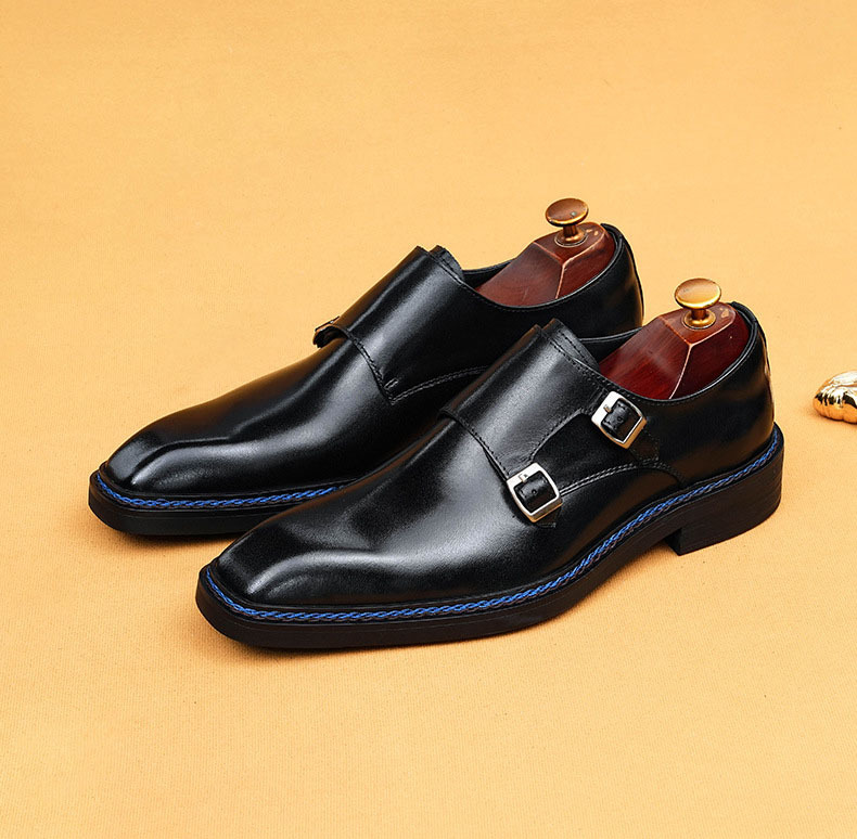 Men's Genuine Leather Buckle Monk Shoes