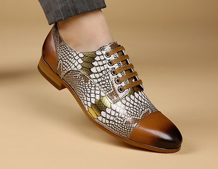 Men's Cowhide Snake Print Patchwork Oxford Shoes