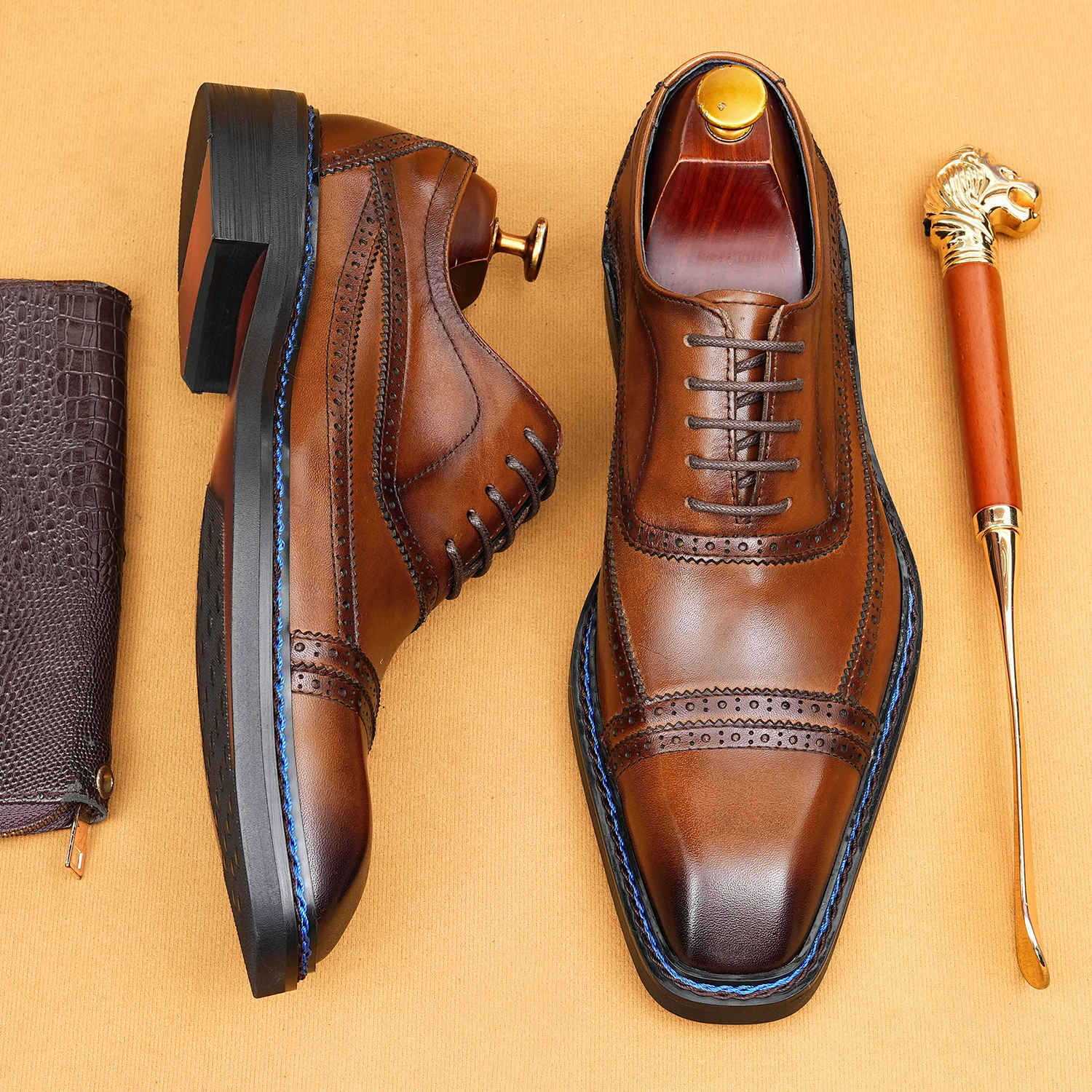 Brogue Carved Business Suit Norwegian Sewn Oxford