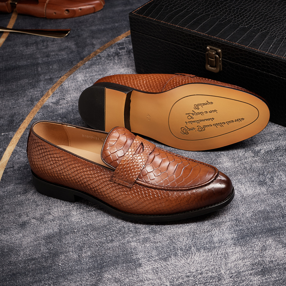 Men's Genuine Leather Handcrafted Snakeskin-Patterned Loafers