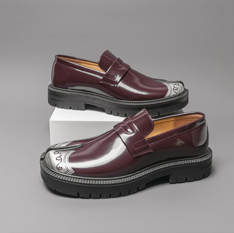 Men's Genuine Leather Round-Toe Platform Split-Toe Loafers