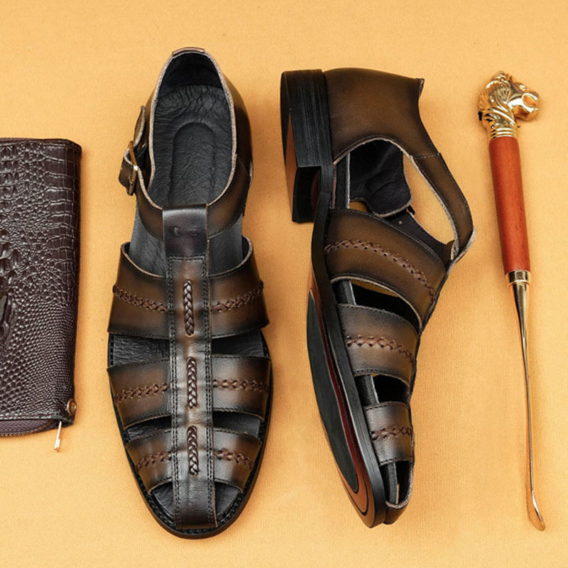 Men's Summer Genuine Leather Vintage Handwoven Roman Sandals