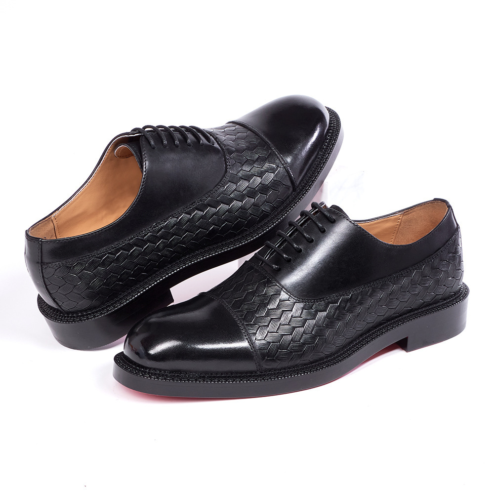 Men's Genuine Leather Woven Texture Patent Leather Cap-Toe Business Formal Oxford Shoes